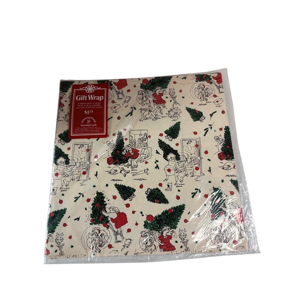 Vintage Drawing Board‎ Christmas Gift Wrap George Booth Cartoon 2 Sheets 20x30